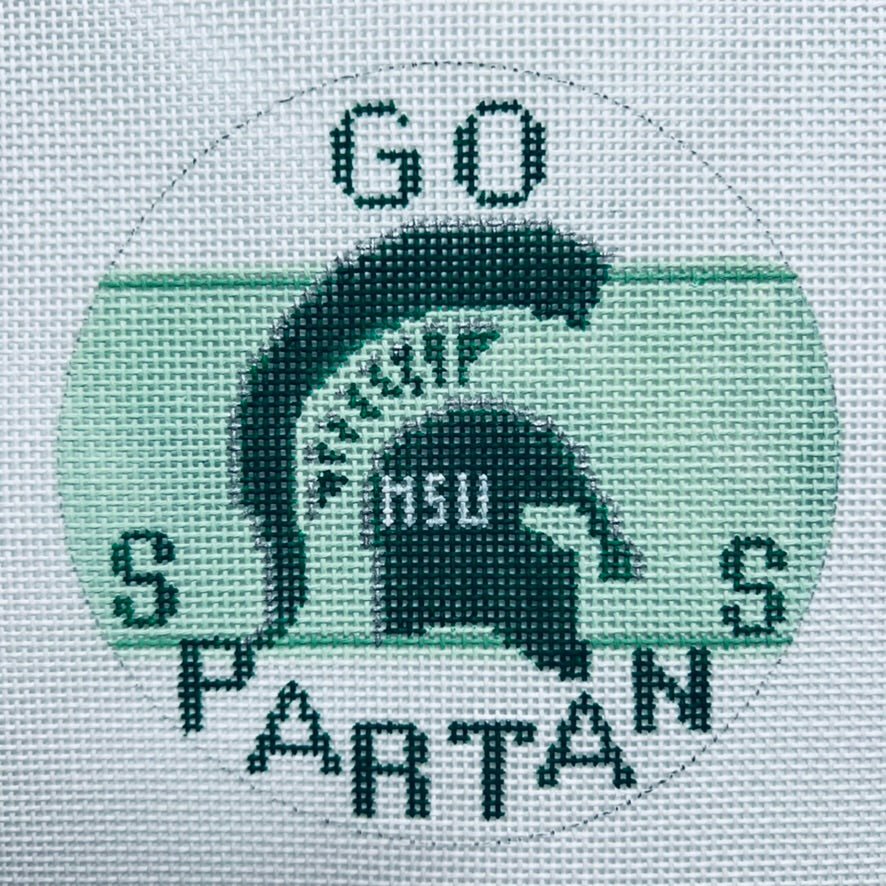 Michigan State University Go Spartans Round needlepoint canvas - Bargello Needlepoint