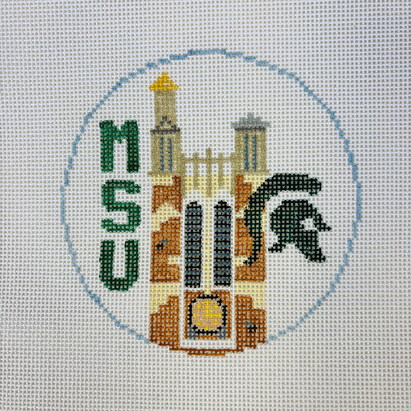 Michigan State University Round needlepoint canvas - Bargello Needlepoint