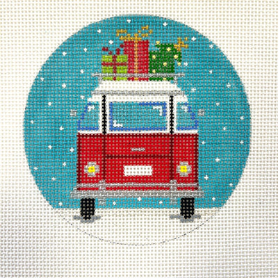 Micro Bus with Gifts Large Ornament needlepoint canvas - Bargello Needlepoint