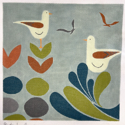 Mid Century Birds By the Sea Needlepoint Canvas