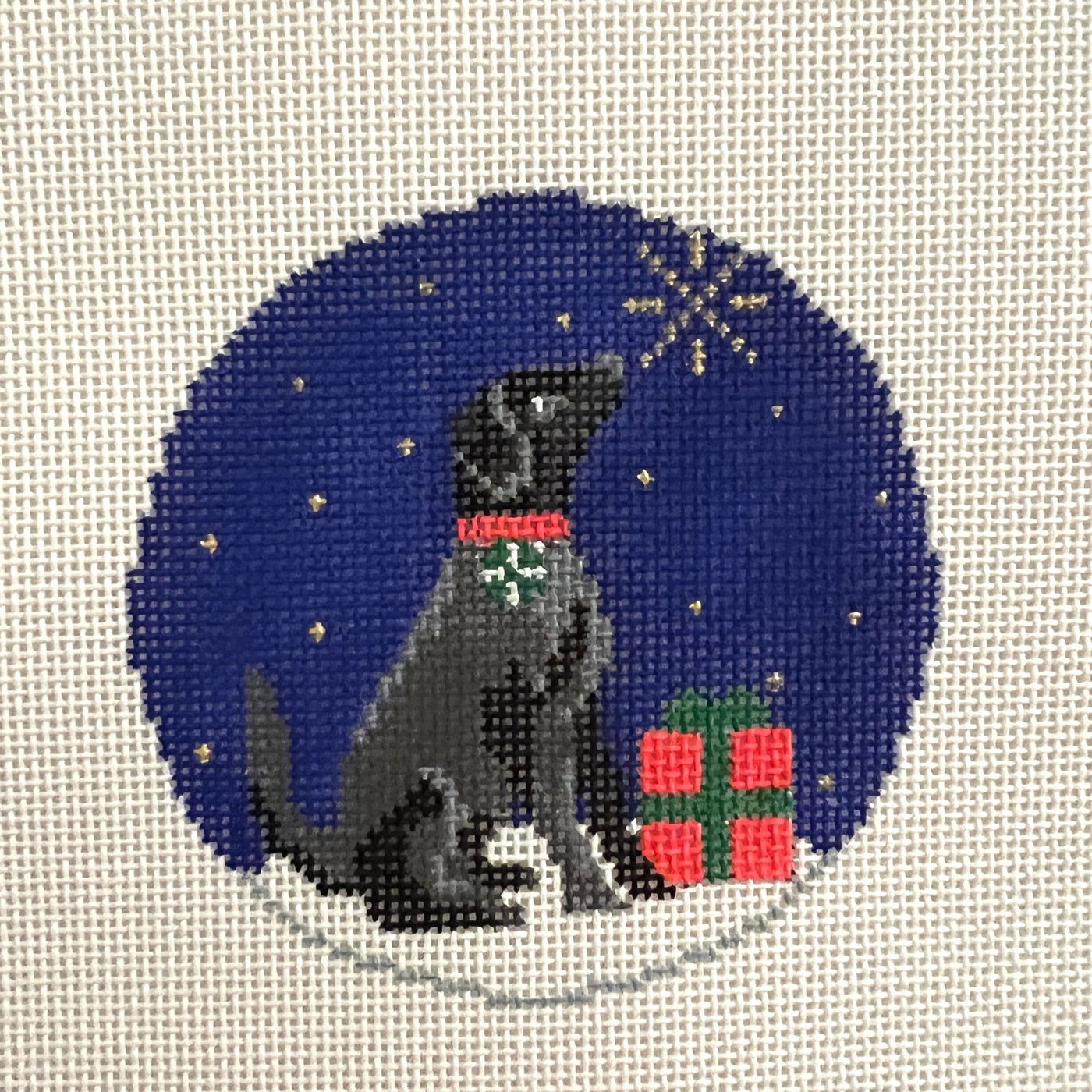 Midnight Black Labrador Ornament needlepoint canvas - Bargello Needlepoint