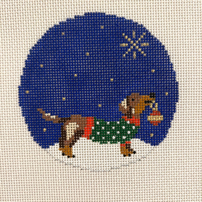 Midnight Dachshund Ornament needlepoint canvas - Bargello Needlepoint