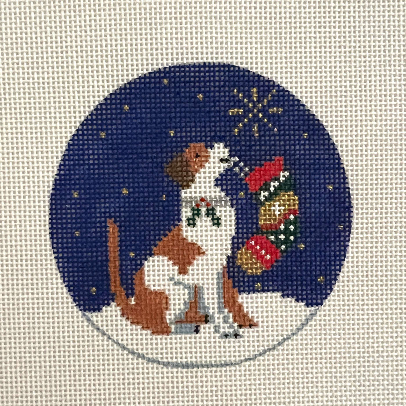 Midnight Jack Russell Ornament needlepoint canvas - Bargello Needlepoint