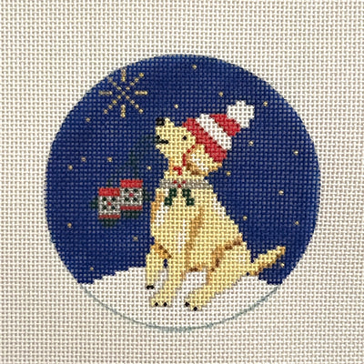 Midnight Yellow Labrador Ornament needlepoint canvas - Bargello Needlepoint