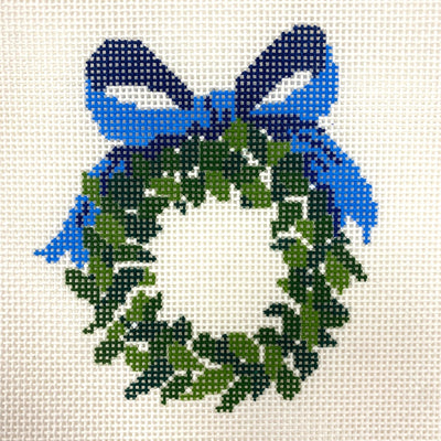 Monogramable Wreath Ornament - Blue needlepoint canvas - Bargello Needlepoint