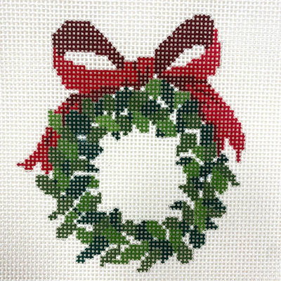 Monogramable Wreath Ornament - Red needlepoint canvas - Bargello Needlepoint