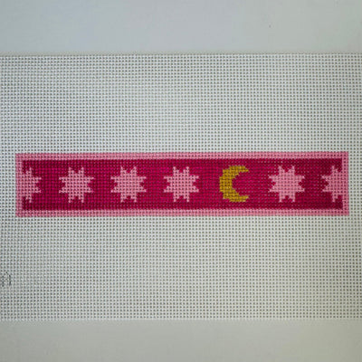 Moon and Stars Key Fob Pink needlepoint canvas - Bargello Needlepoint