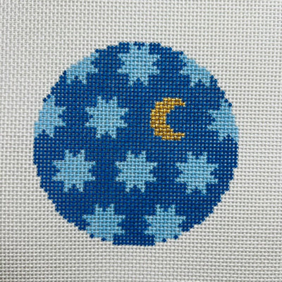 Moon & Stars Blue Ornament needlepoint canvas - Bargello Needlepoint