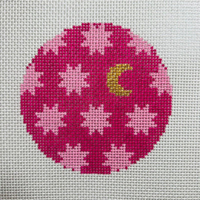 Moon & Stars Pink Ornament needlepoint canvas - Bargello Needlepoint