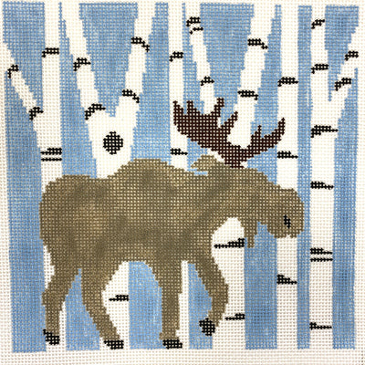 Moose in Birch needlepoint canvas - Bargello Needlepoint