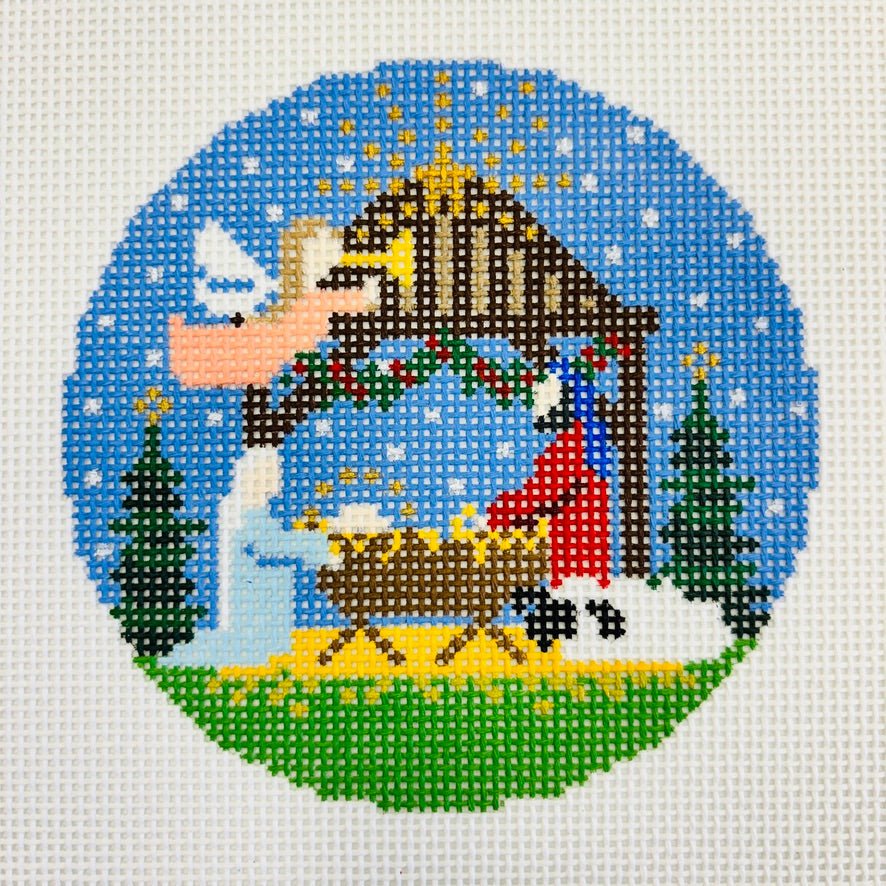 Nativity Round Ornament needlepoint canvas - Bargello Needlepoint