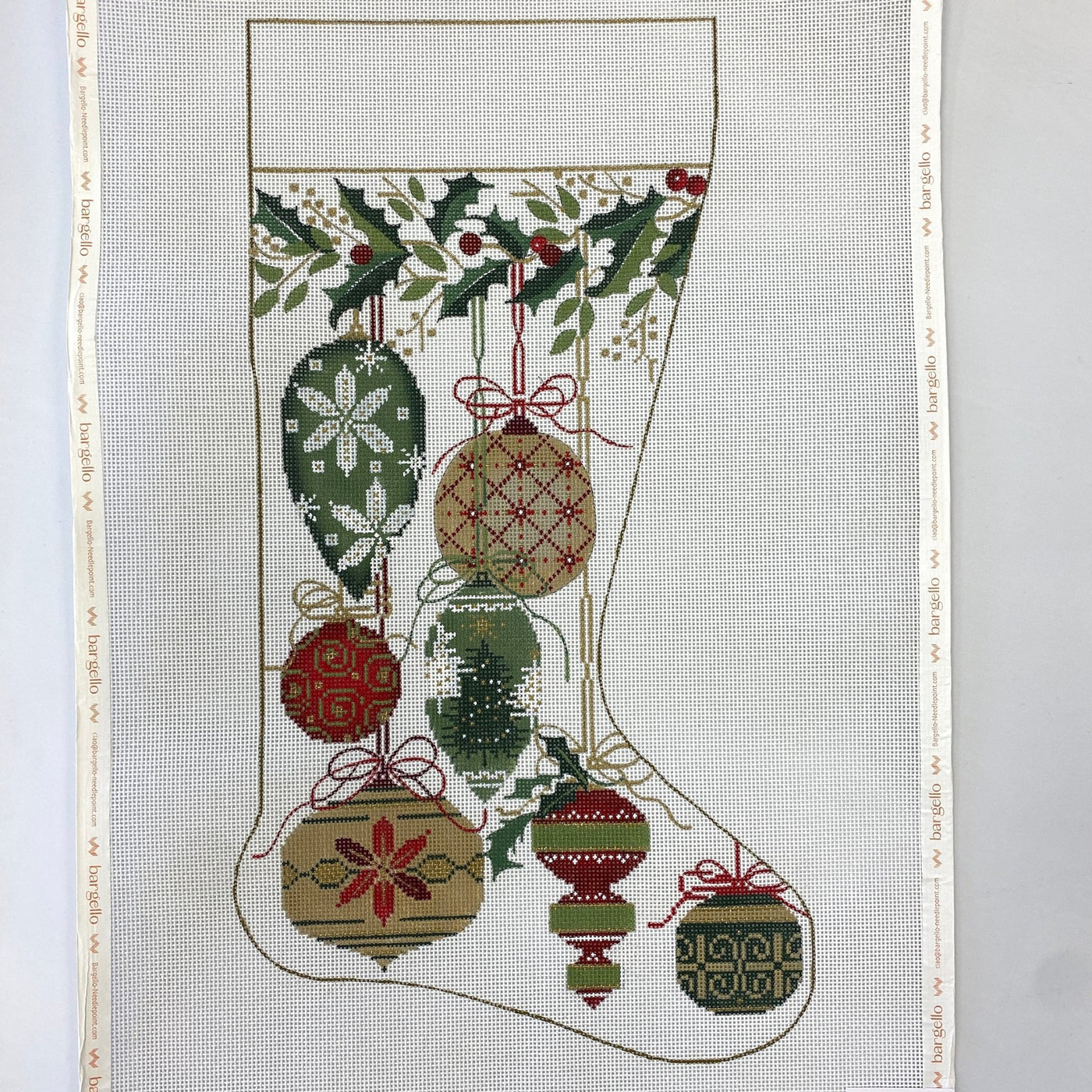 Natural, Red & Green Tree Trimmers Stocking needlepoint canvas - Bargello Needlepoint