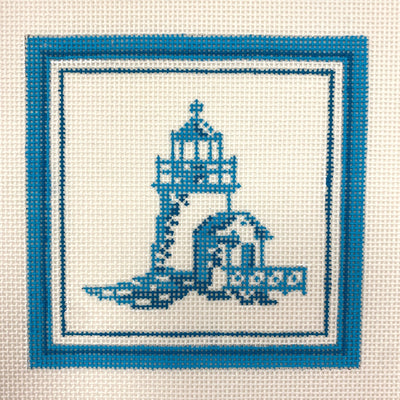 Nautical Coaster - Lighthouse in Aqua needlepoint canvas - Bargello Needlepoint