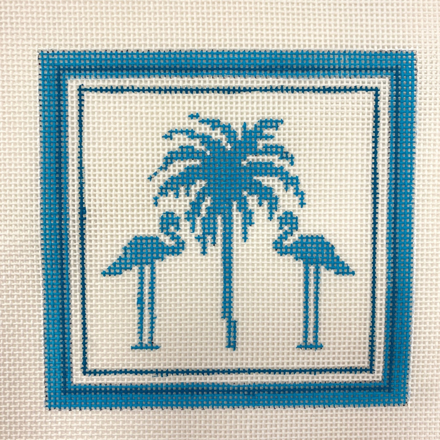 Nautical Coaster - Palm Tree in Aqua needlepoint canvas - Bargello Needlepoint