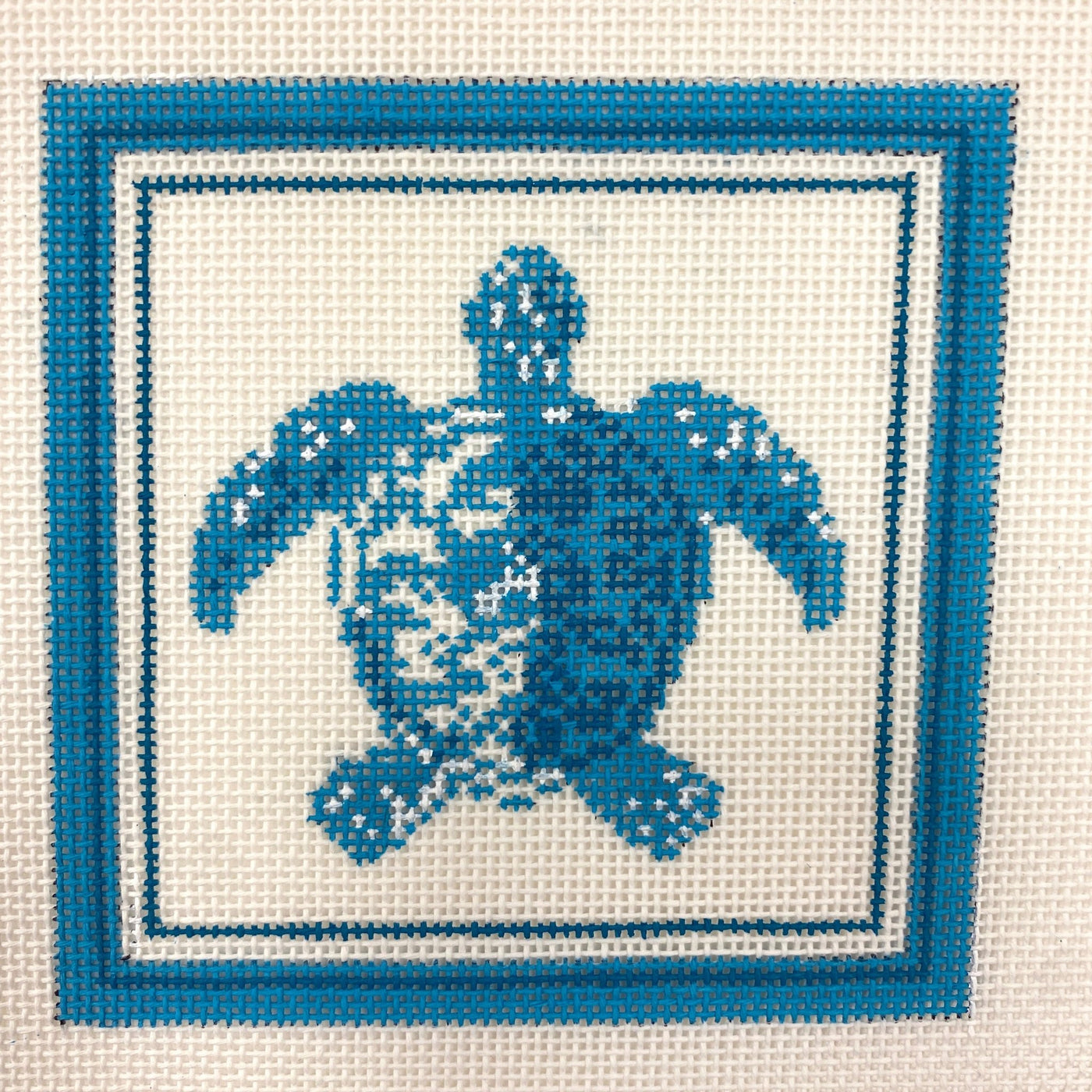 Nautical Coaster - Sea Turtle in Aqua needlepoint canvas - Bargello Needlepoint