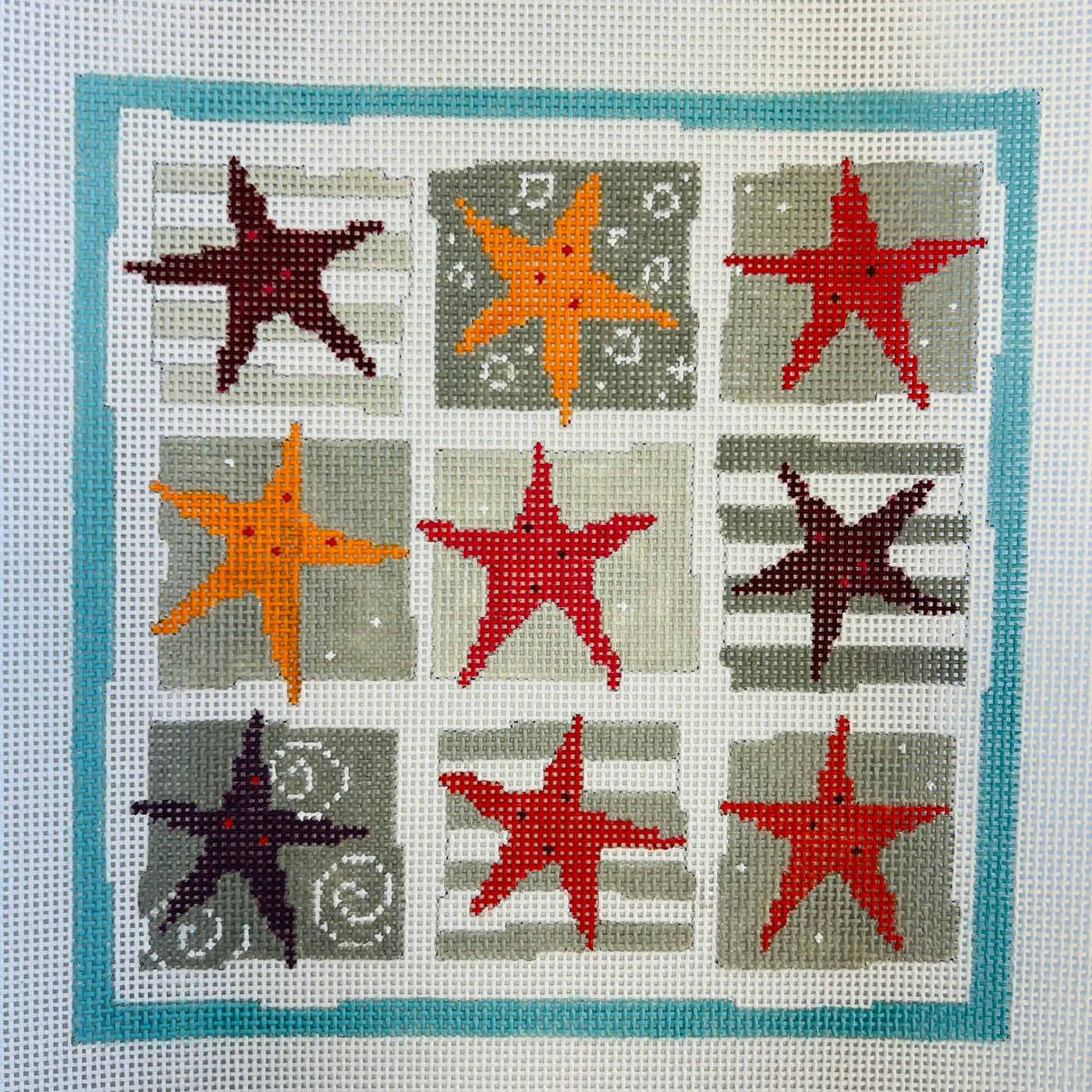 Nine Bright Starfish needlepoint canvas - Bargello Needlepoint