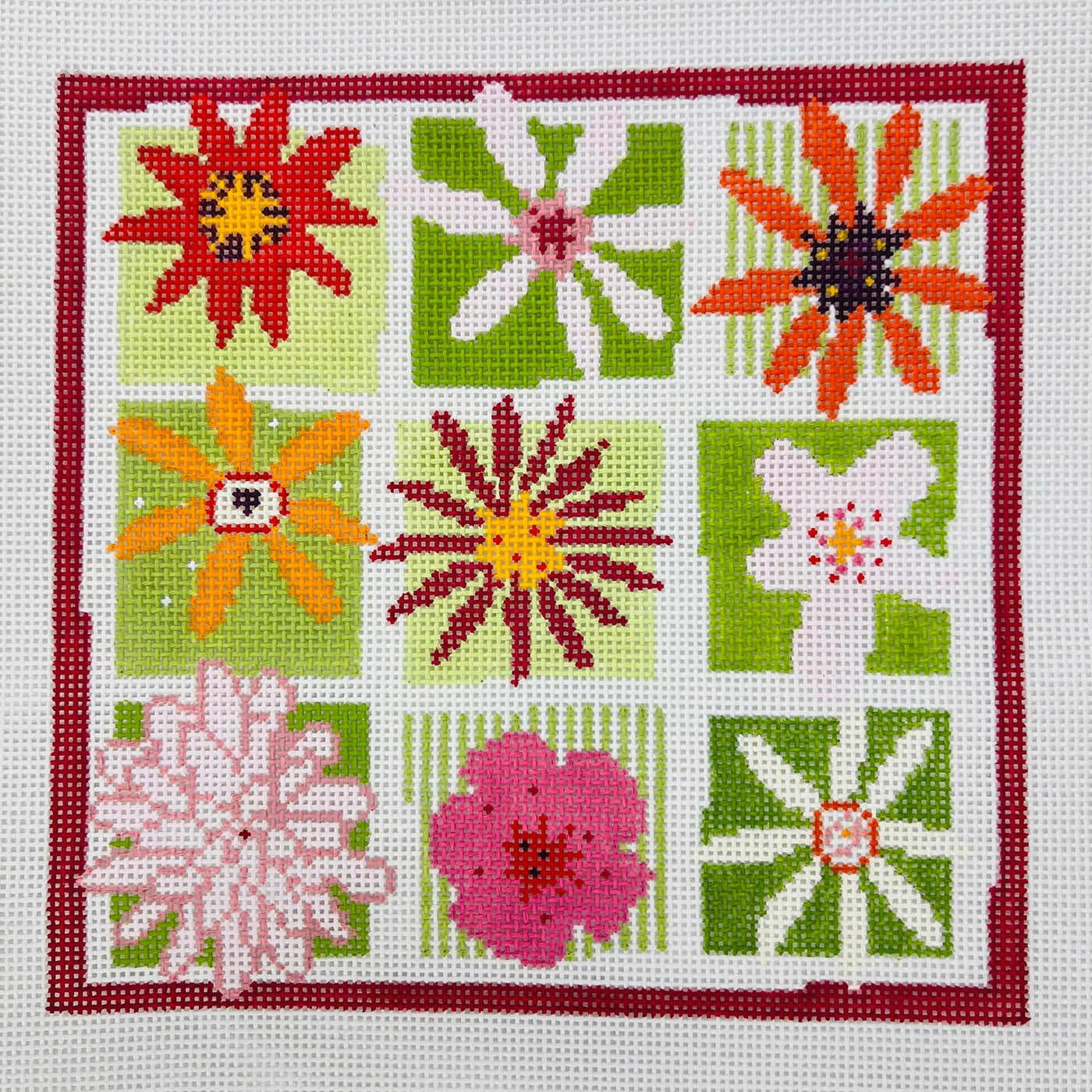 Nine Flowers needlepoint canvas - Bargello Needlepoint