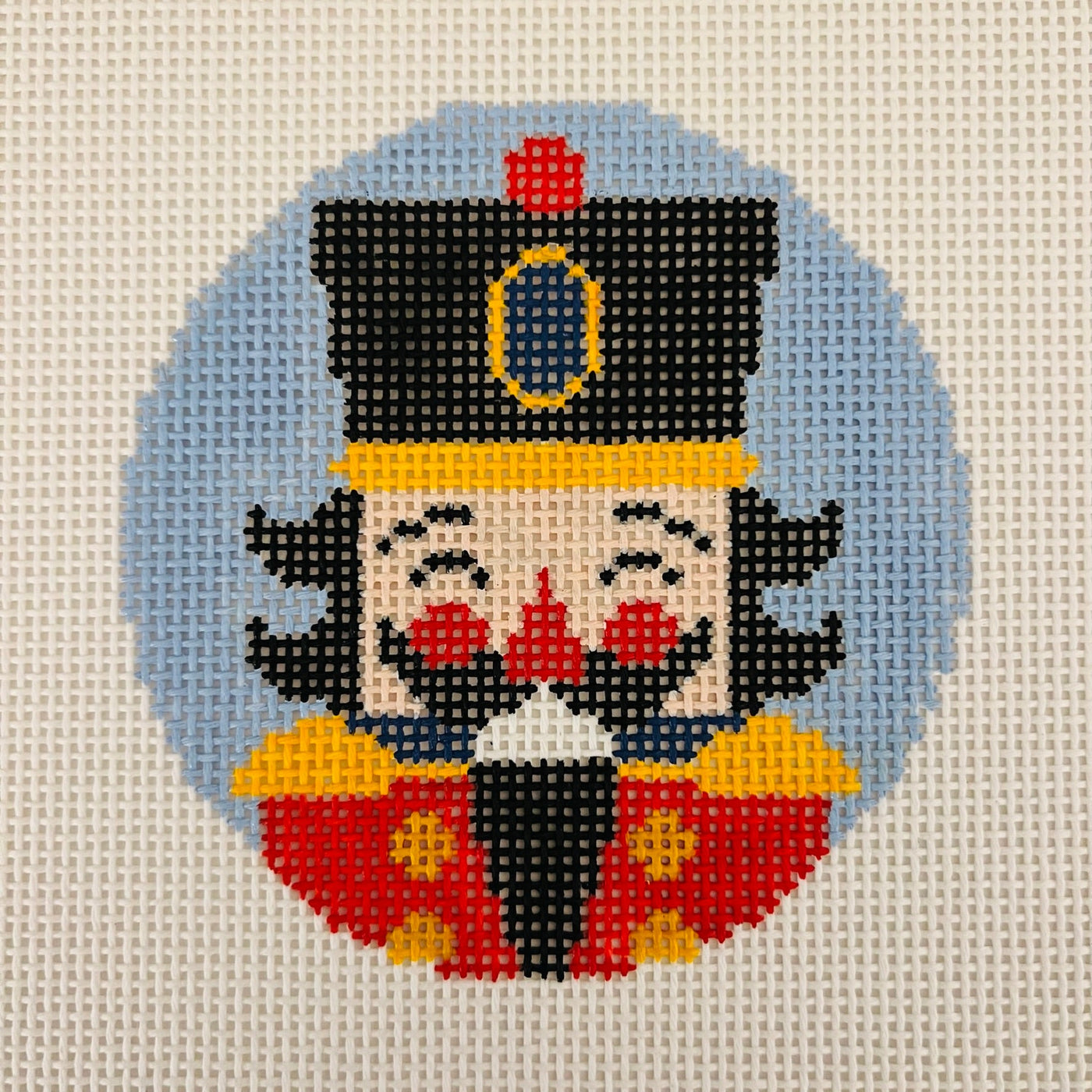 Nutcracker on Light Blue Ornament needlepoint canvas - Bargello Needlepoint