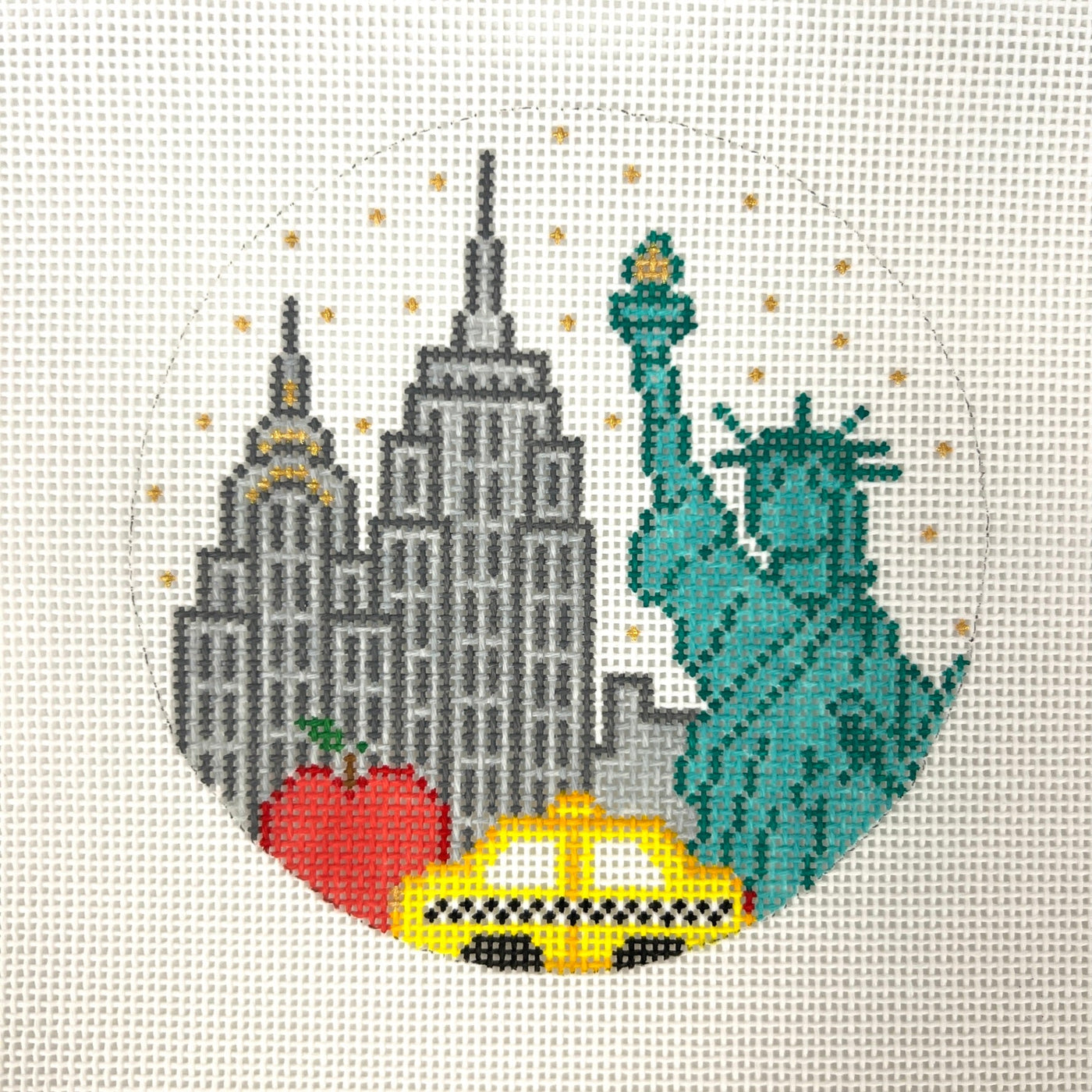 NYC Round Ornament needlepoint canvas - Bargello Needlepoint