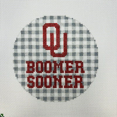 Oklahoma University (OU) Boomer Sooner Round needlepoint canvas - Bargello Needlepoint