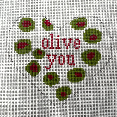 Olive You Heart Ornament needlepoint canvas - Bargello Needlepoint