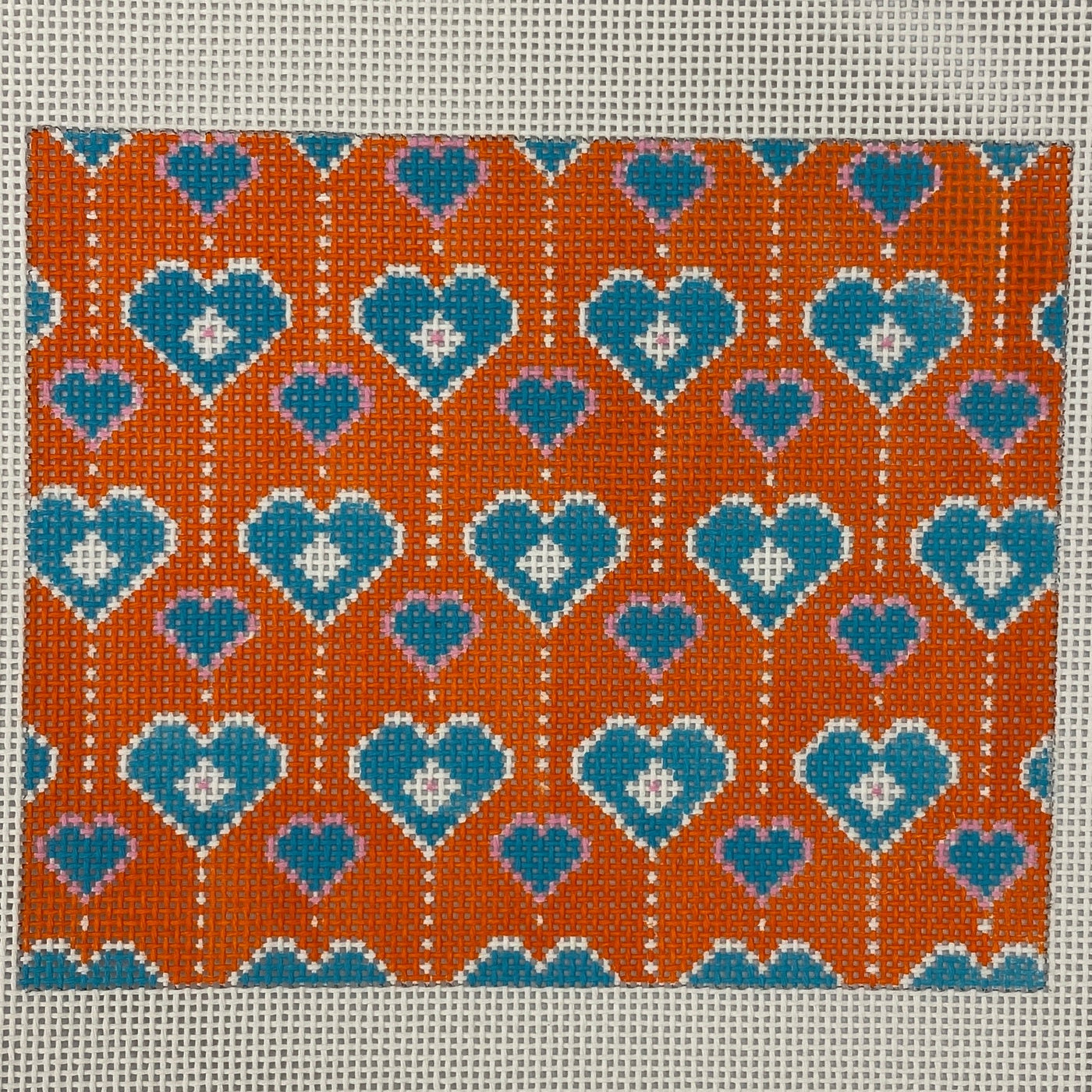 Olivia Orange Hearts needlepoint canvas - Bargello Needlepoint