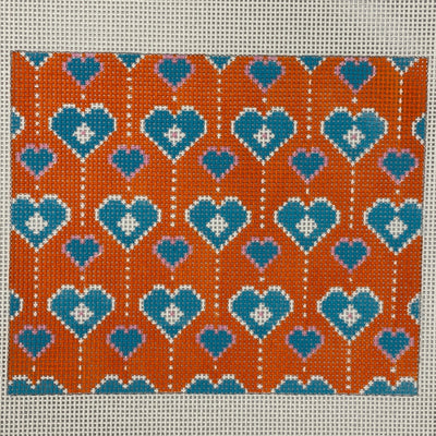 Olivia Orange Hearts needlepoint canvas - Bargello Needlepoint