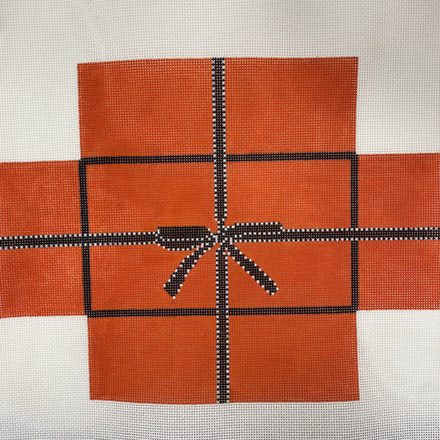 Orange Brick Cover with Brown Ribbon needlepoint canvas - Bargello Needlepoint