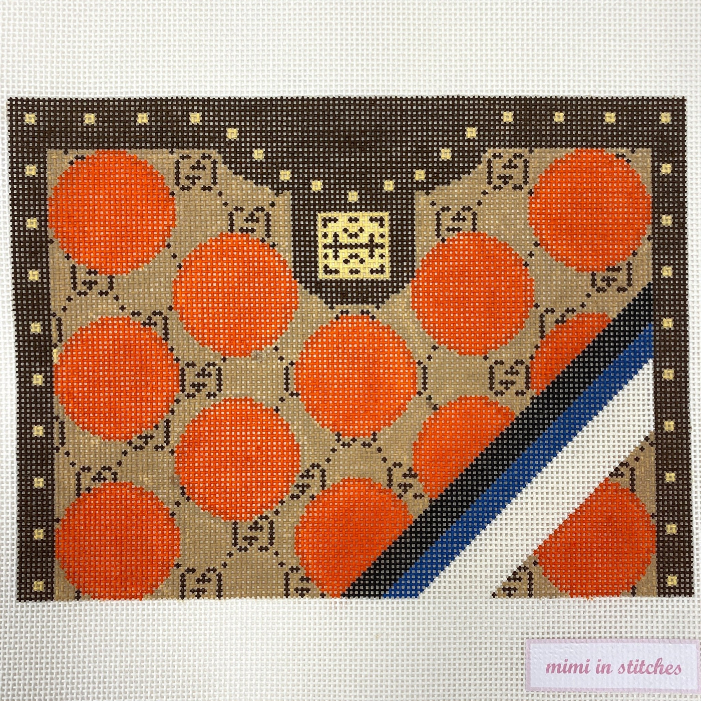 Orange Circles Clutch needlepoint canvas - Bargello Needlepoint