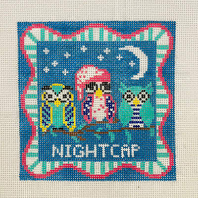 Owls Nightcap Coaster needlepoint canvas - Bargello Needlepoint