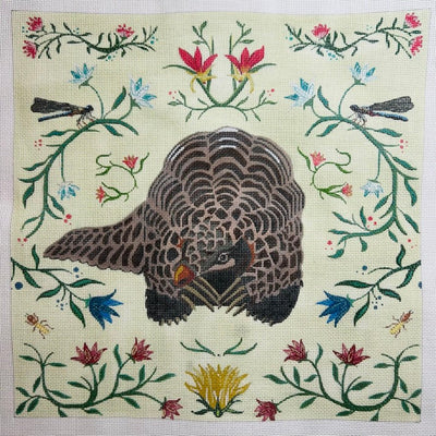 Pangolin with Botanicals needlepoint canvas - Bargello Needlepoint