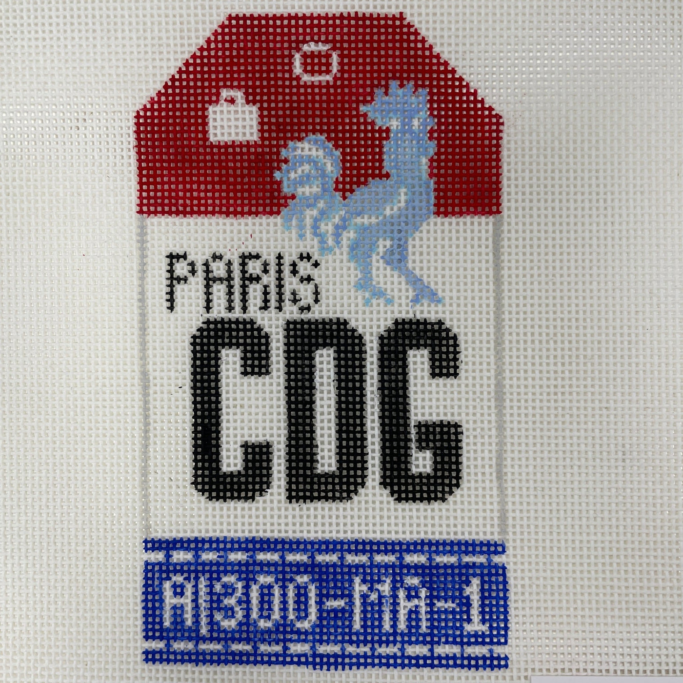 Paris CDG Travel Tag needlepoint canvas - Bargello Needlepoint