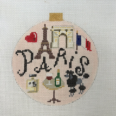 Paris Travel Round needlepoint canvas - Bargello Needlepoint