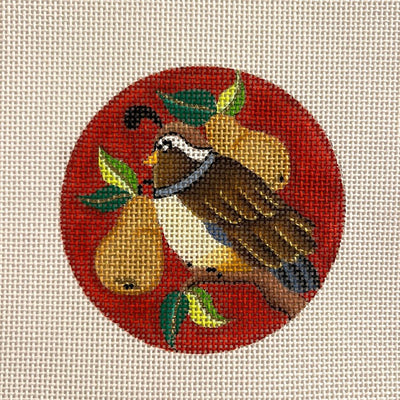 Partridge & Pear Ornament - two sizes needlepoint canvas - Bargello Needlepoint