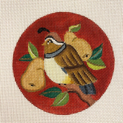 Partridge & Pear Ornament - two sizes needlepoint canvas - Bargello Needlepoint