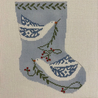 Peace Birds on Blue Bauble Size Stocking needlepoint canvas - Bargello Needlepoint