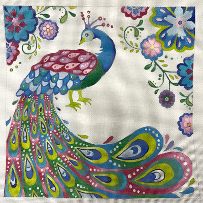 Peacock with Flowers needlepoint canvas - Bargello Needlepoint