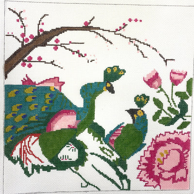 Peacocks in Love needlepoint canvas - Bargello Needlepoint