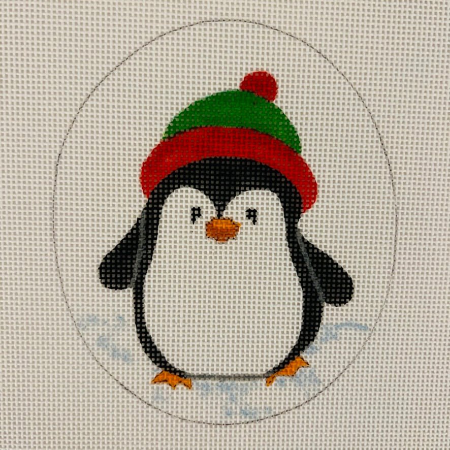 Penguin in Hat Ornament with Stitch Guide needlepoint canvas - Bargello Needlepoint