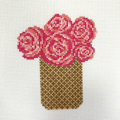 Peony Basket needlepoint canvas - Bargello Needlepoint