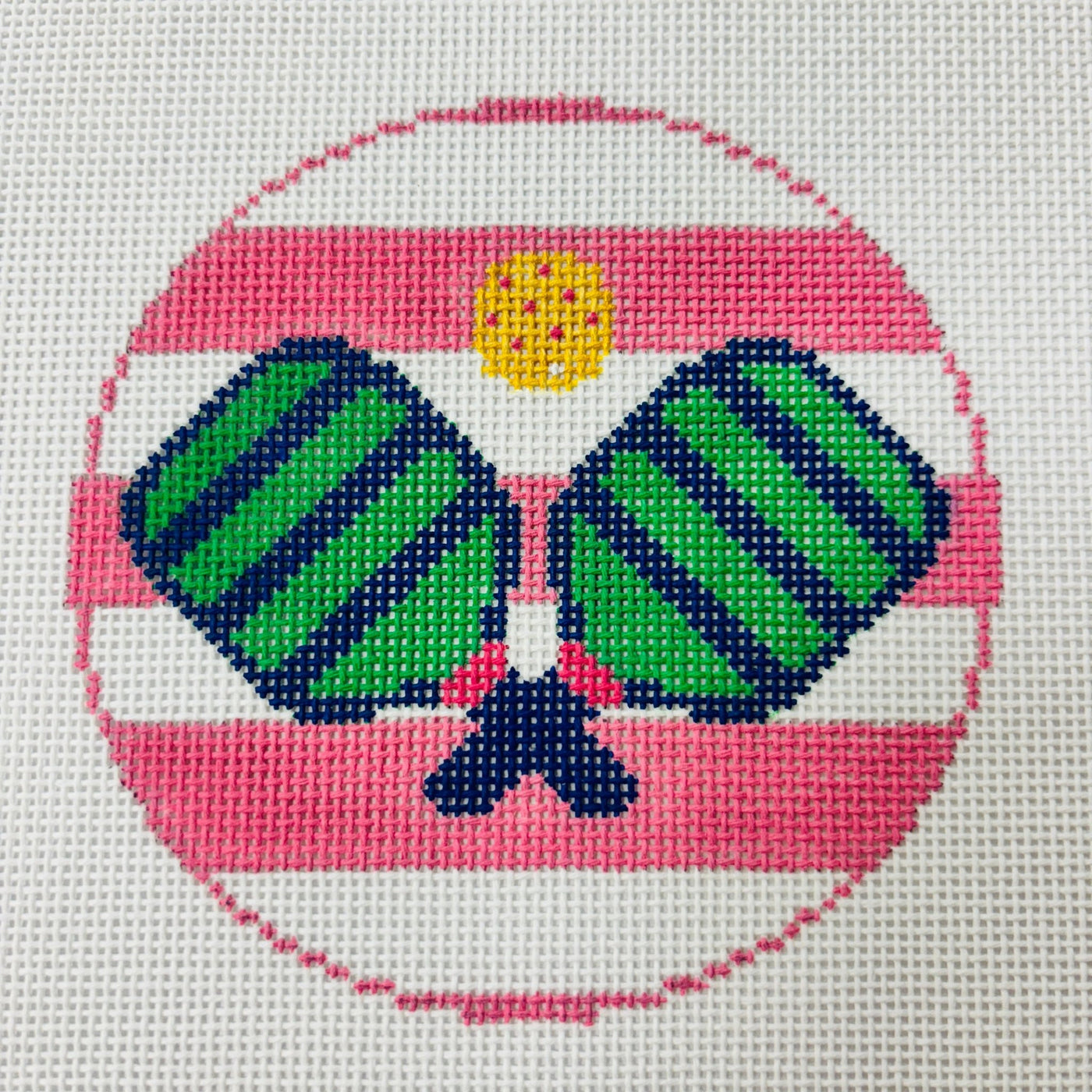 Pickle Ball on Stripes Ornament needlepoint canvas - Bargello Needlepoint