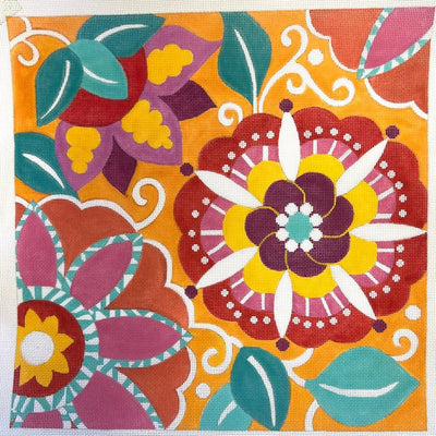 Pink and Orange Pinwheel Floral needlepoint canvas - Bargello Needlepoint