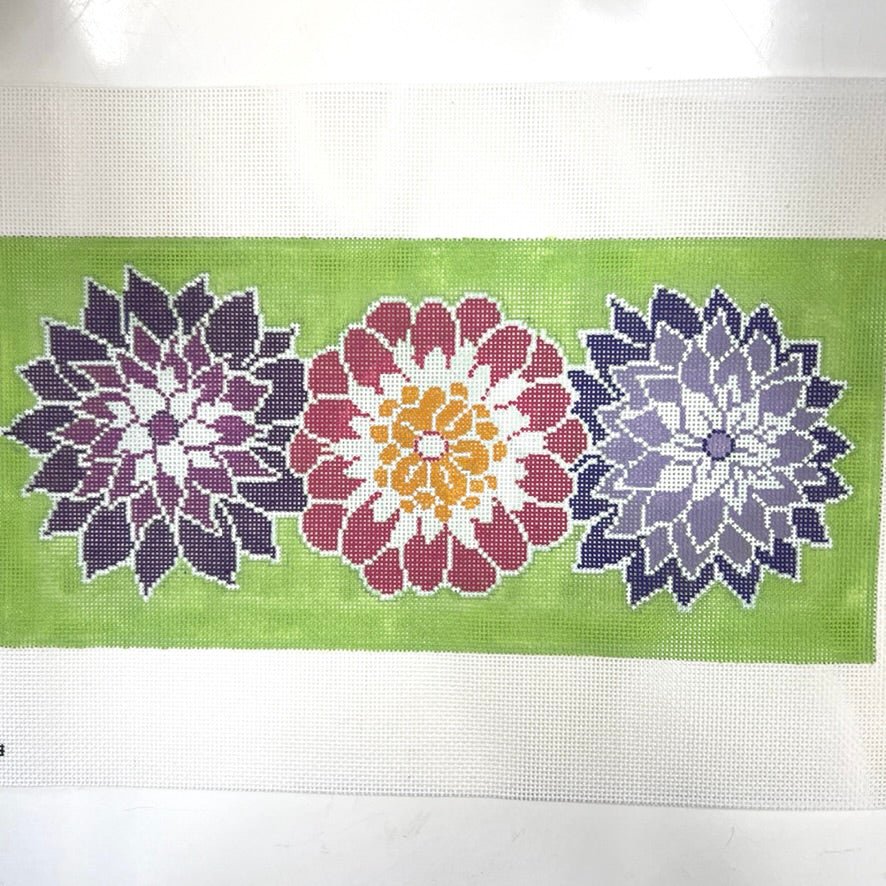 Pink and Purple Flowers on Lime Green needlepoint canvas - Bargello Needlepoint