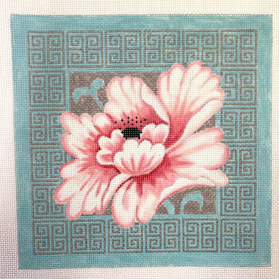 Pink Blossom on Turquoise and Silver needlepoint canvas - Bargello Needlepoint