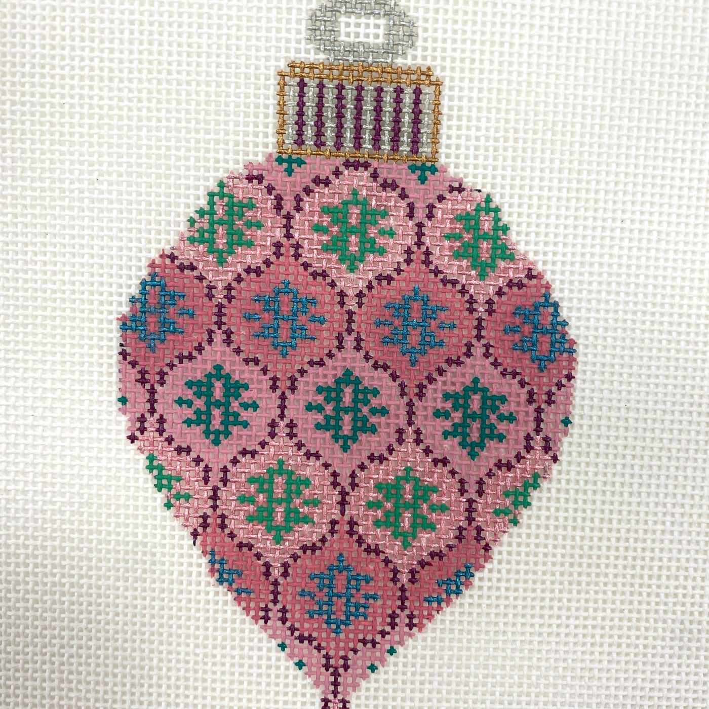 Pink Bulb Ornament needlepoint canvas - Bargello Needlepoint