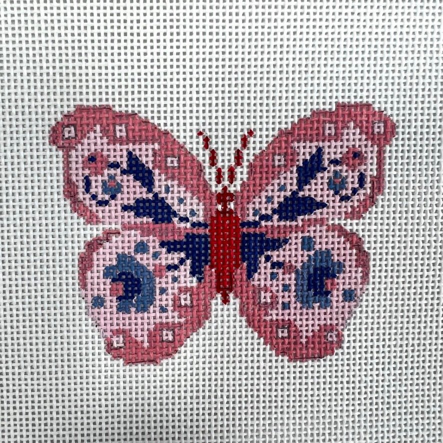 Pink Butterfly Ornament Needlepoint Canvas