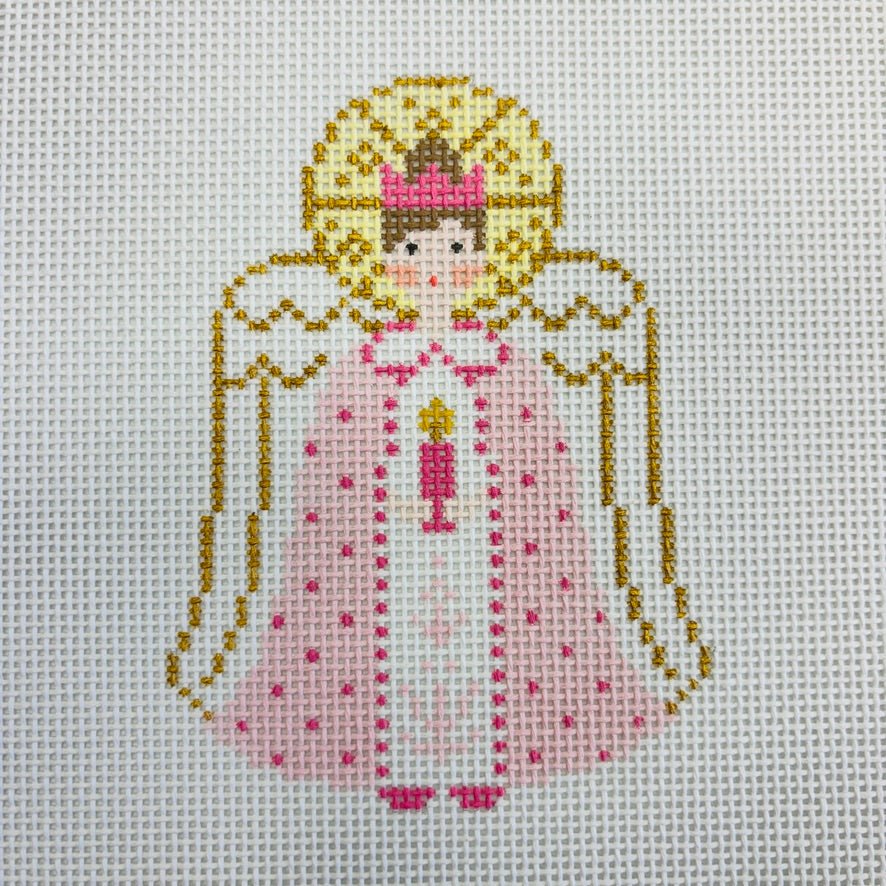 Pink Cape Angel Ornament needlepoint canvas - Bargello Needlepoint