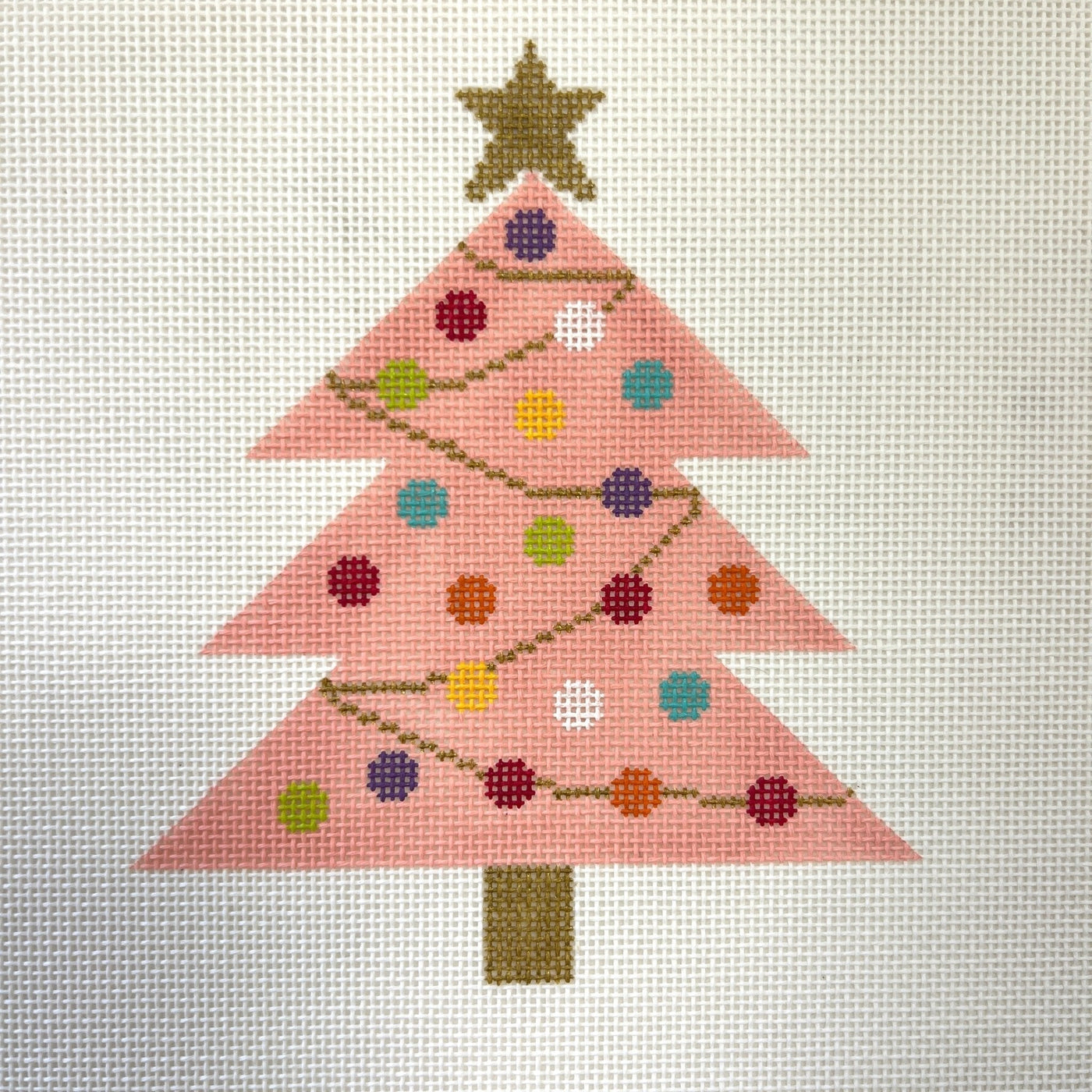 Pink Christmas Tree Ornament needlepoint canvas - Bargello Needlepoint