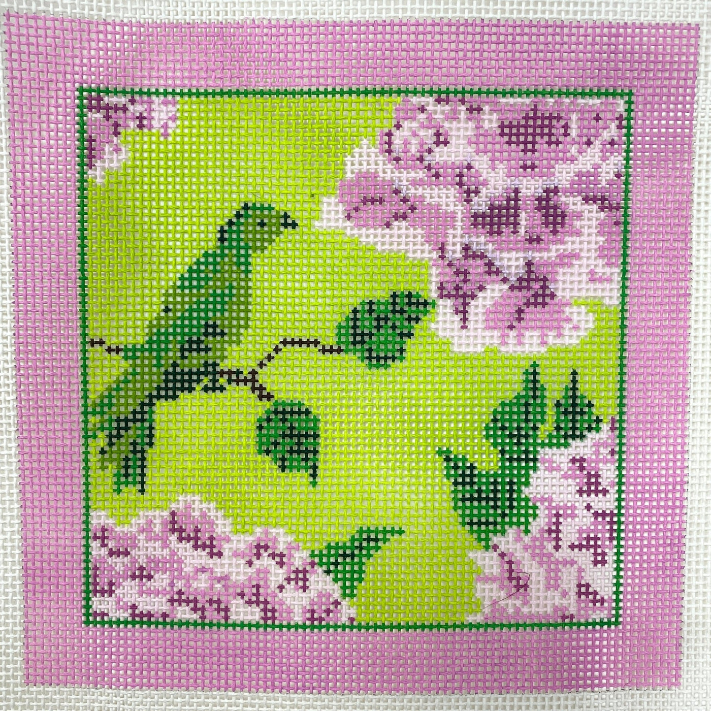 Pink & Green Floral with Bird (with Optional Fiber Kit) needlepoint canvas - Bargello Needlepoint