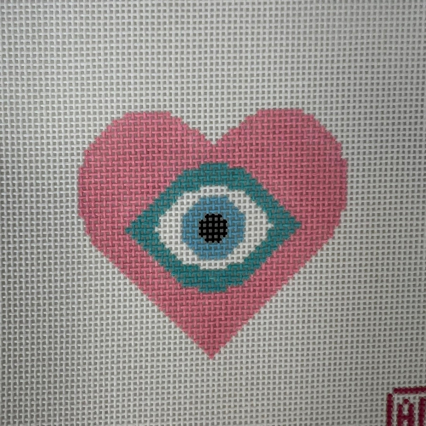 Pink Heart Evil Eye needlepoint canvas - Bargello Needlepoint